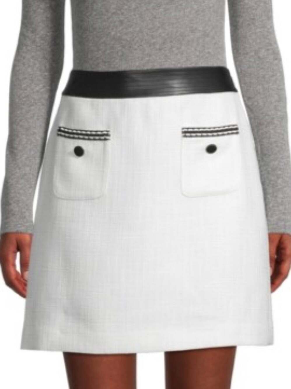 Karl Lagerfeld White Black Pocket Contrast Tweed Mini Skirt 10 NWT